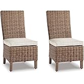 Signature Design by Ashley Beachcroft Outdoor Wicker Dining Chair Set, 2 Count, Beige