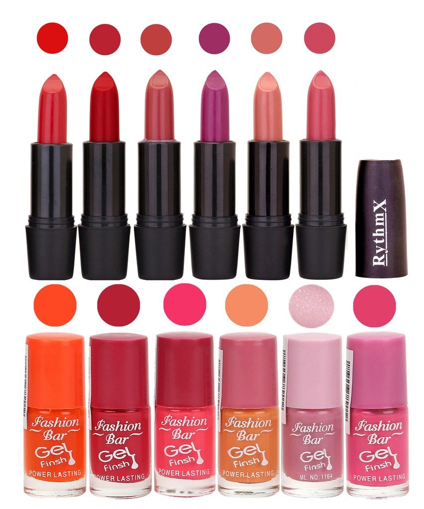Buy Rythmx Lipstick And Nail Polish Combo Red Rose Pink Gajri Purple Rich Browny Rich Pink And Dashing Orange Sheer Pink Neon Pink Peach Voilet Shimmer Rani Mazanta Shades Online At Low