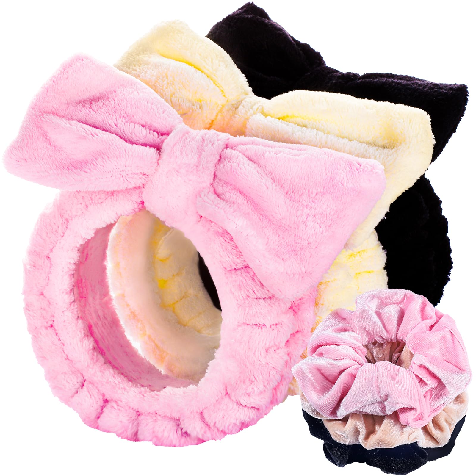 Photo 1 of LEOBRO Spa Headband for Skin Care and Makeup, Women Teen Girls Hair Band Headbands for Washing Face, With Hair Scrunchies, Christmas Gifts for Teens (Pink & Creamy White & Black)