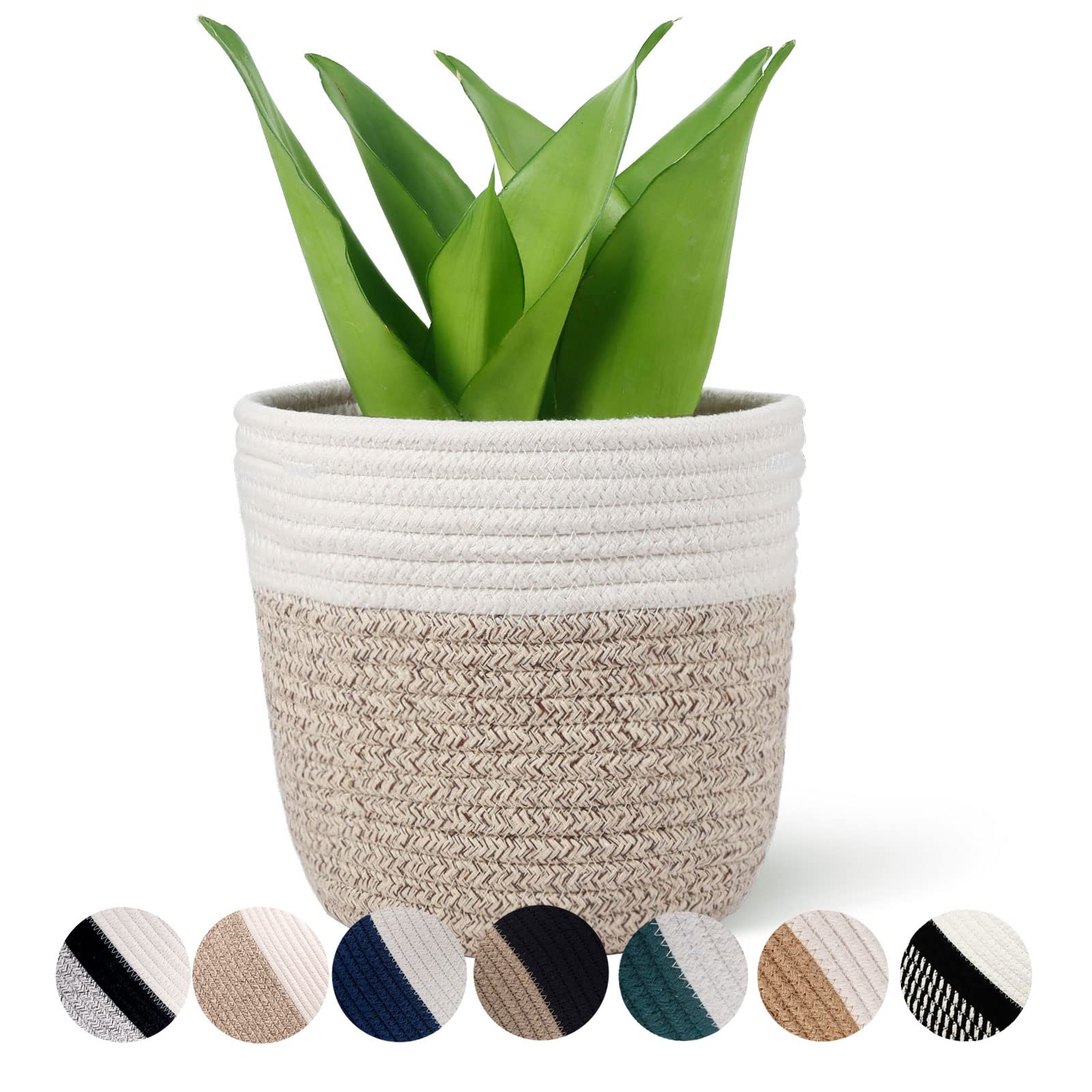 Photo 1 of Oradrem Cotton Rope Plant Basket Modern Woven Basket for 6" Flower Pot Floor Indoor Planters,Rustic Home Decor Storage Organizer H6 3/4" x W6 1/2"