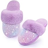 Girls Plush House Slippers Fluffy Multicolor Mermaid Slippers, Cute Faux Fur Slip-on Shoes Memory Foam House Slipper