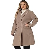 Agnes Orinda Women's Plus Size Long Winter Coats Notch Lapel Double Breasted Pea Trench Coats