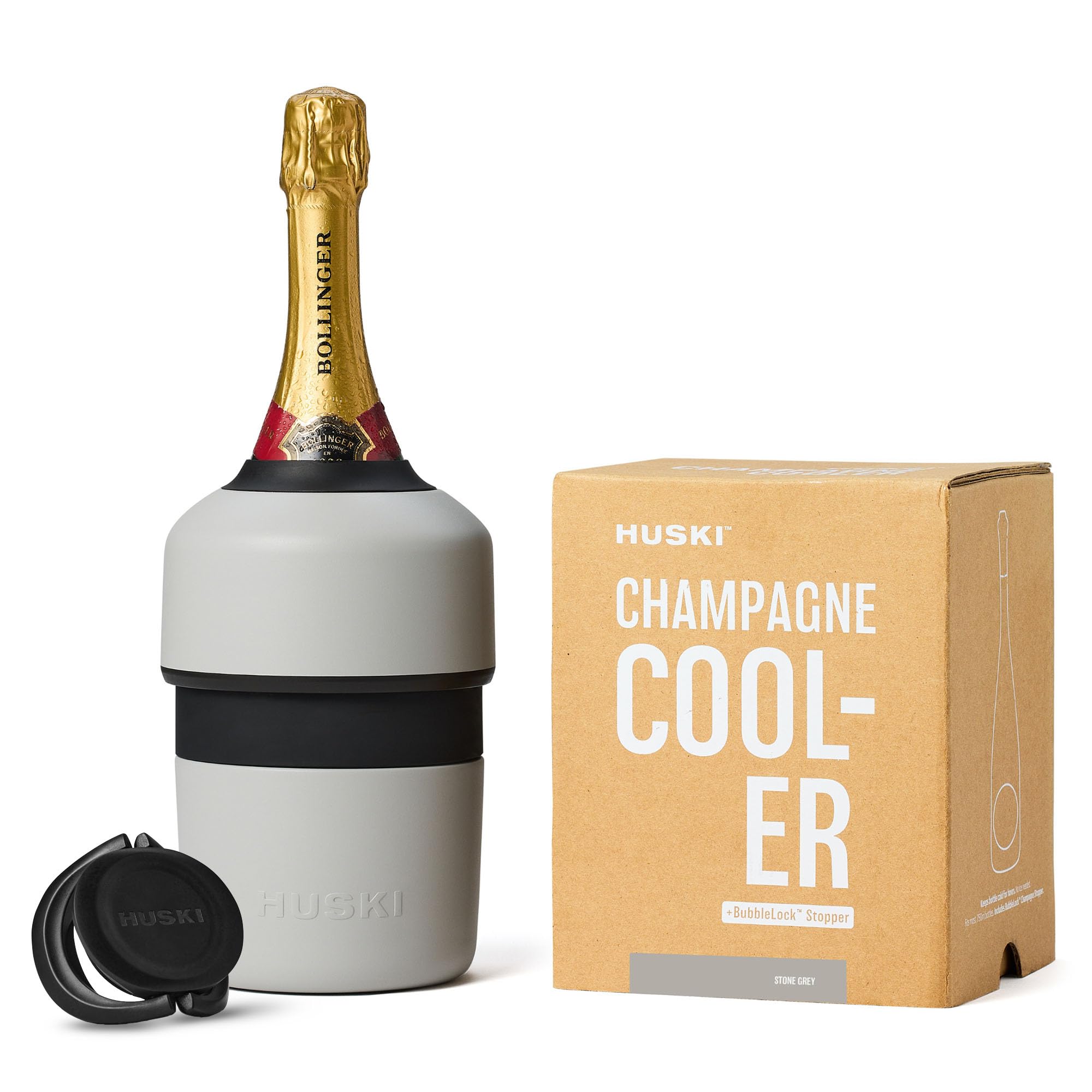 Huski Champagne Cooler | New | Award-Winning Iceless Design with Detachable Bottle Stopper | Keeps Wine Cold up to 6 Hours | Fits Most 750ml Champagne, Prosecco & Sparkling Wine Bottles (Stone Grey)