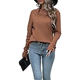 LYHNMW Women Cowl Neck Sweaters Turtleneck Long Sleeve Lightweight Knit Stretchable Loose Fit Sweater Pullover Warm Tops
