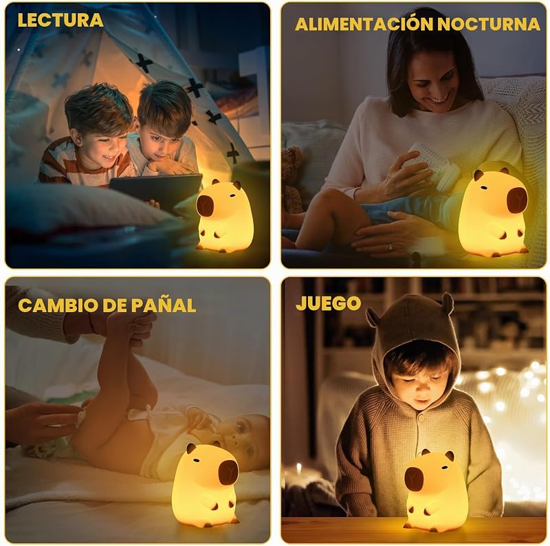 Candeeiro de capibara, candeeiro noturno de capybara fofo para crianças, lâmpadas portáteis USB recarregáveis de 1200mAh para capibara, luz noturna de silicone para crianças com temporizador ajustável — foto 7 de 8