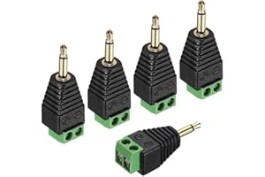 MECCANIXITY 10Pcs 3.5mm TS Mono Male Plug to 2 Pin Screw Terminal Block, Gold Plated Solderless AUX Headphone Balun Converter