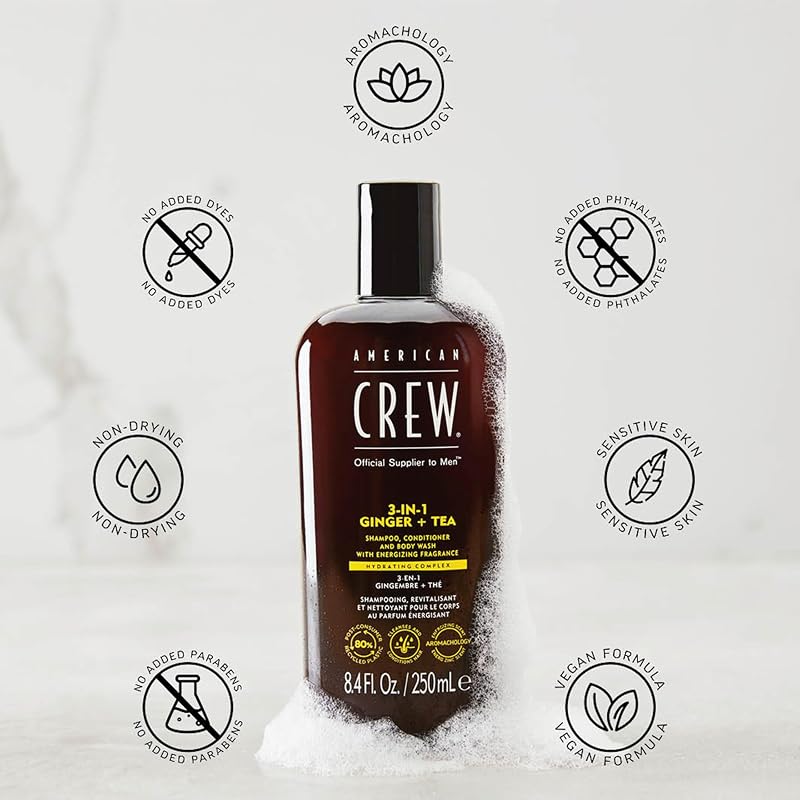 3 en 1 Ginger + Tea, Champú Acondicionador y Gel de Ducha, Limpia e Hidrata el Cabello y el Cuerpo, Mantiene y Repone la Barrera de Hidratación, Aroma Revitalizante y Energizante
