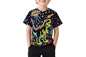 Zypynith Dinosaur Neon Shirts for Boys Girls 3-14 Years, 3D Party Crew Neck Short Sleeve T-Shirts for Kids Graphic Tees