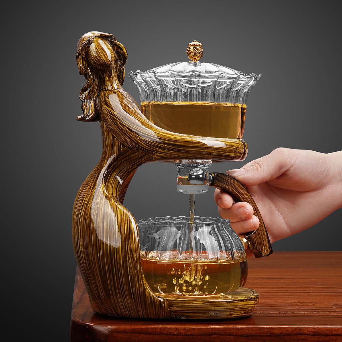 CUNHUY Lazy Kungfu Drip TeaPot, Heat Resistant Tea Set, Semi-Automatic ...