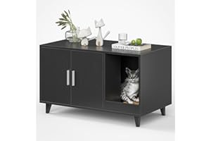 STARY Hidden Cat Litter Box Enclosure Furniture with Scratching Mat, Black