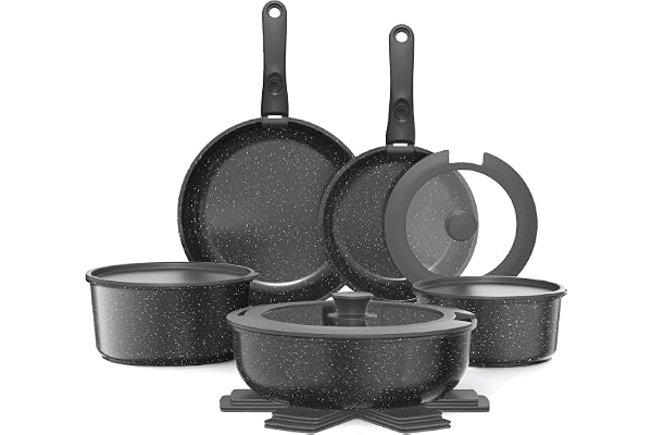 YASHE 15Pcs Nonstick Pots and Pans Set with Removable Handle, Oven Safe | Non-Toxic Stackable Cookware Set for RVs, Camping,