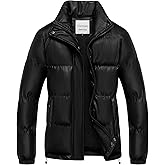 Chrisuno Women's Short Faux-Leather Puffer Jacket Fleece Lined Vegan Leather Winter Coat Waterproof Bubble Jackets