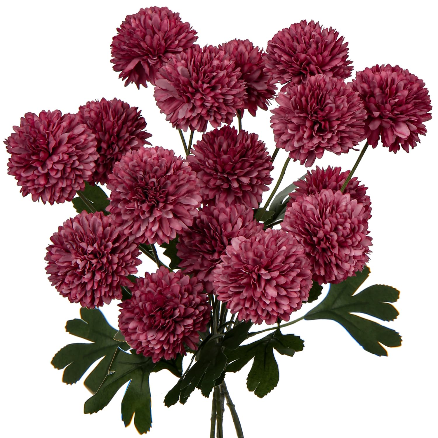 Photo 1 of GARHoo 4pcs Chrysanthemum Flowers Silk Mum Ball Fake Flowers Artificial Flower Branch Faux Flower Arrangement for Home office Kitchen Table Rustic Decor-Crimson Flower Artificial