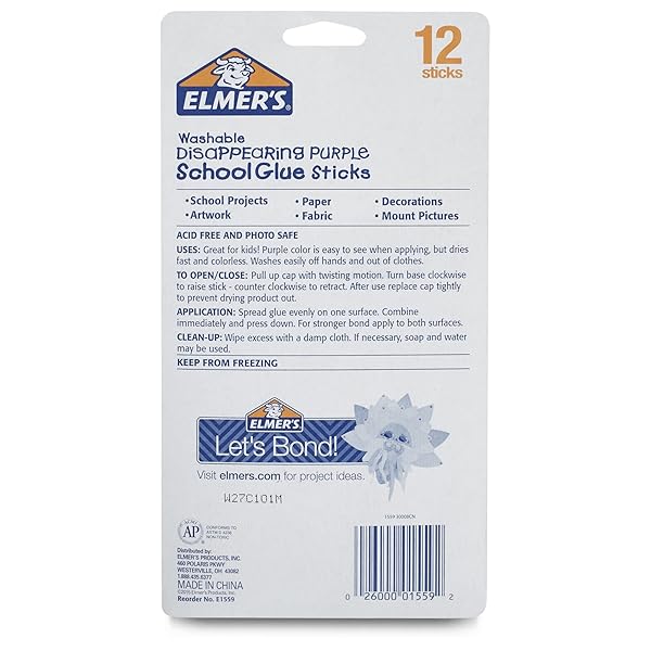 ELMER’S® DISAPPEARING GLUE STICKS, 0.21 OZ, PURPLE, PACK OF 12