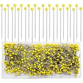Sunenlyst 500 PCS Straight Pins, 1.75IN Quilting Pins Long Yellow Glass Ball Head Sewing Pins for Fabric, Stainless Steel Dressmaker for Sewing, Crafts, Jewelry Making, DIY