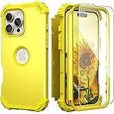 IDweel for iPhone 16 Pro Max Case with Screen Protector for Women, 3 in 1 Shockproof Slim Fit Hybrid Heavy Duty Hard PC Cover Soft Silicone Bumper Full Body Anti-Fingerprint Case,Yellow
