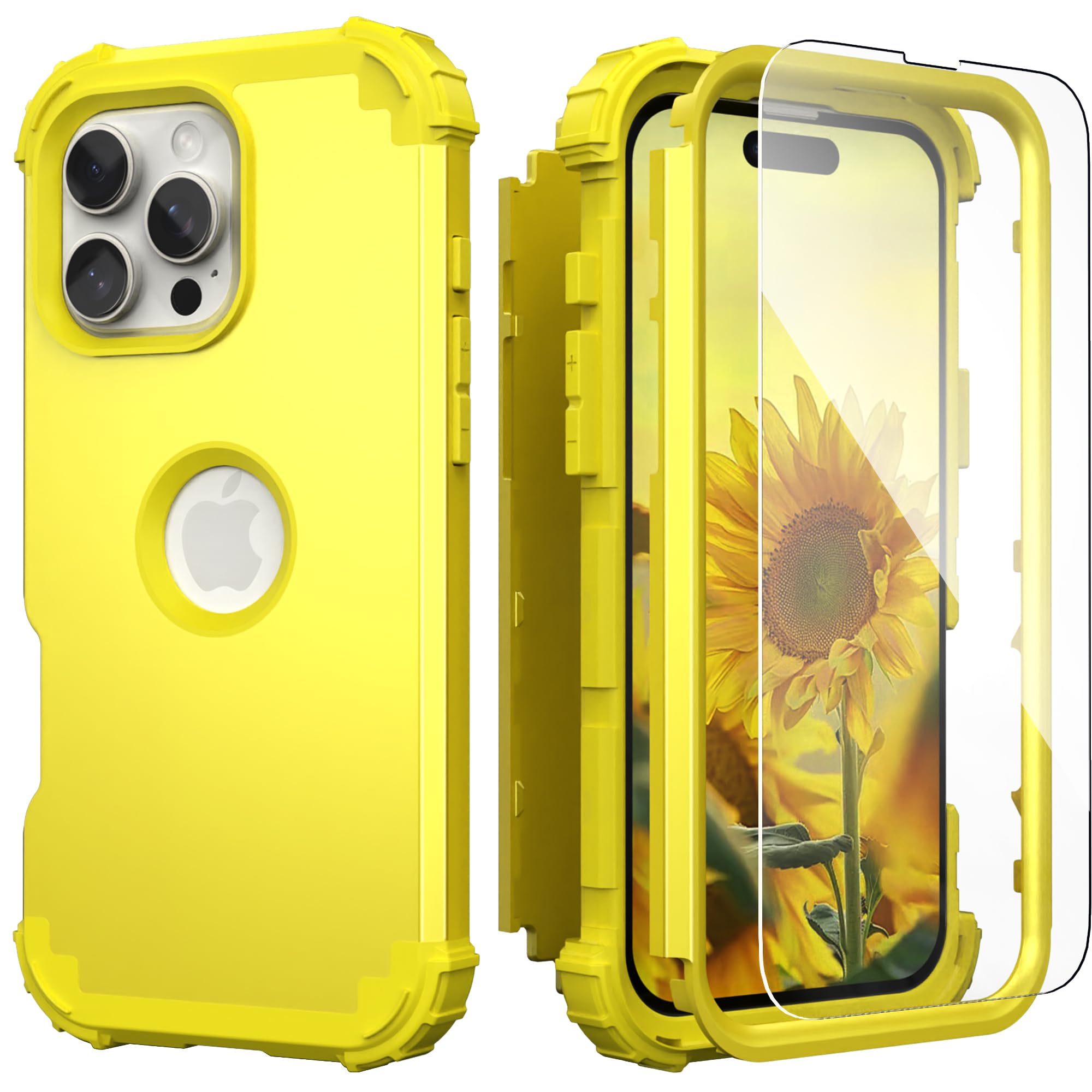 Photo 1 of IDweel for iPhone 16 Pro Case with Screen Protector,Luxury 3 in 1 Shockproof Slim Fit Hybrid Heavy Duty Hard PC Cover Soft Silicone Bumper Full Body Anti-Fingerprint Case,Yellow