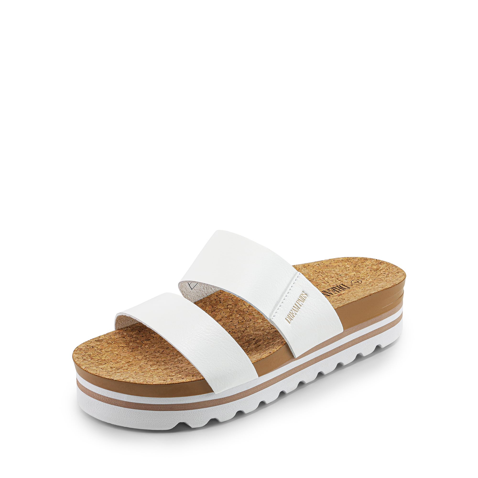 Photo 1 of (SIZE 6.5) (USED/FAIR) DREAM PAIRS Women's Platform Wedege Sandals with Arch Support, Comfortable Beach Slip-on Flat Sandals, Casual 2-Strap Cork Cushion Slides for Women,Size 6.5,White,SDPW2415W