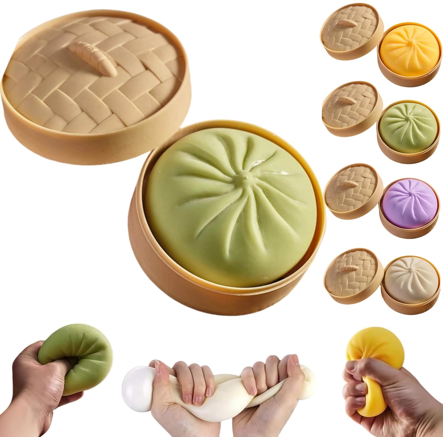 Giant Glitter Dumpling, Mega Rainbow Dumpling, 3.9 in Jumbo Dumplings Stress Relief Sensory Toy with Steamer Box, Slow-Rising Sensory Decompression Dumplings for Adults & Kids (Green)