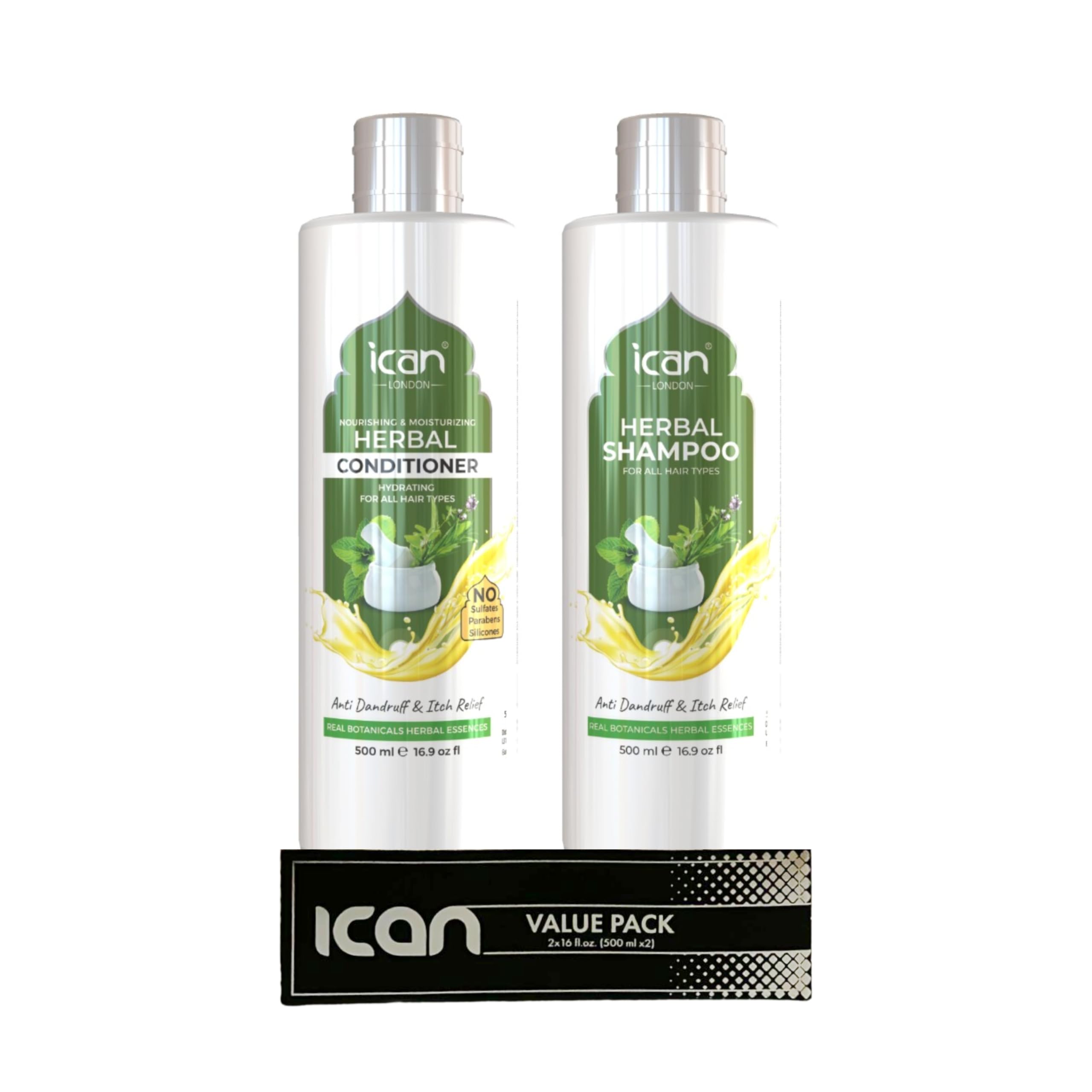 ican London Herbal Formula Anti Dandruff Shampoo & Sulfate Free Conditioner DUO PACK 500ML X 2