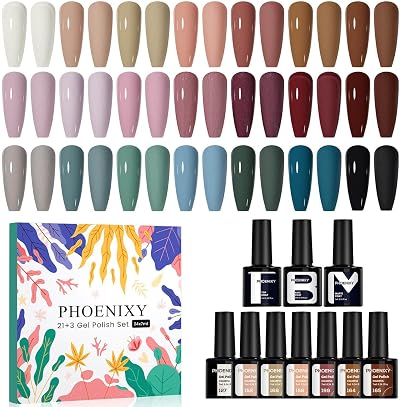 Phoenixy Gel Nail Polish Set 21 Colors 7ml Plus Base/Top Coat 42 Effects UV