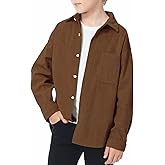 LOLANTA Boys Corduroy Shirts Kids Western Botton Down Shacket with Pocket Fall Long Sleeve Solid Lapel Tops