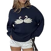 RoseSeek Women's Animal Graphic Sweater Crew Neck Pullover Sweaters Cute Knitted Jumper