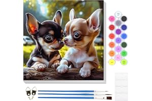 HEIBAGO Animal Paint by Numbers Adult Kit With Frame, Adult Paint by Number Kits Chihuahuas Dog, Peinture a Numero Adulte of 