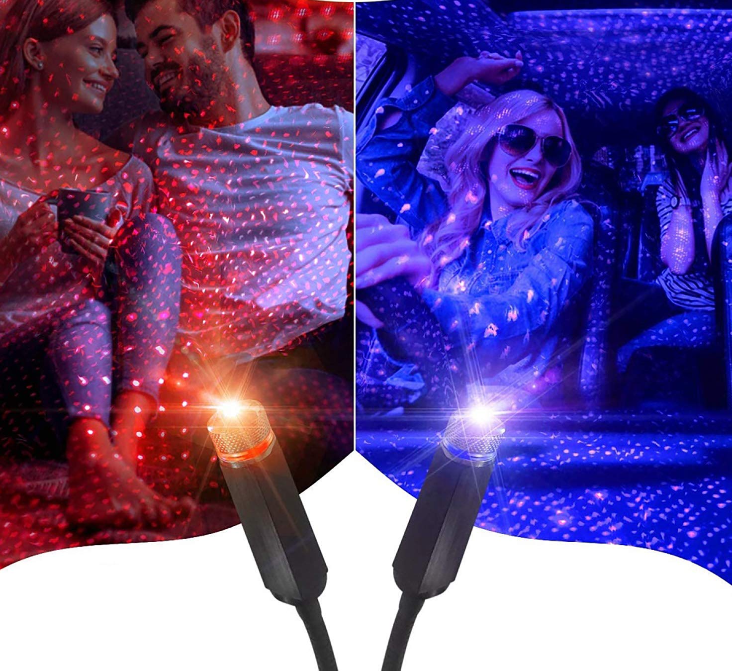 2 Pack USB Star Projector Night Light, Romantic Auto Roof Lights, AdjustableRomantic Violet Blue Light for Bedroom, Car, Party, Ceiling (Red+Violet Blue)