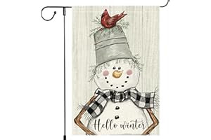 RMXJKIIU Snowman Cardinal Hello Winter Garden Flag 12x18 Inch Double Sided, Winter Holiday Yard Outdoor Flag