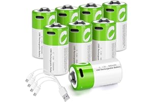 volkate C Batteries, 8 Pack Rechargeable C Batteries with Charging Cable, LR14 1.5V Lithium Batteries C Size 5000mWh for Flashlights, Remote Controls, Radios, Clocks, Toys