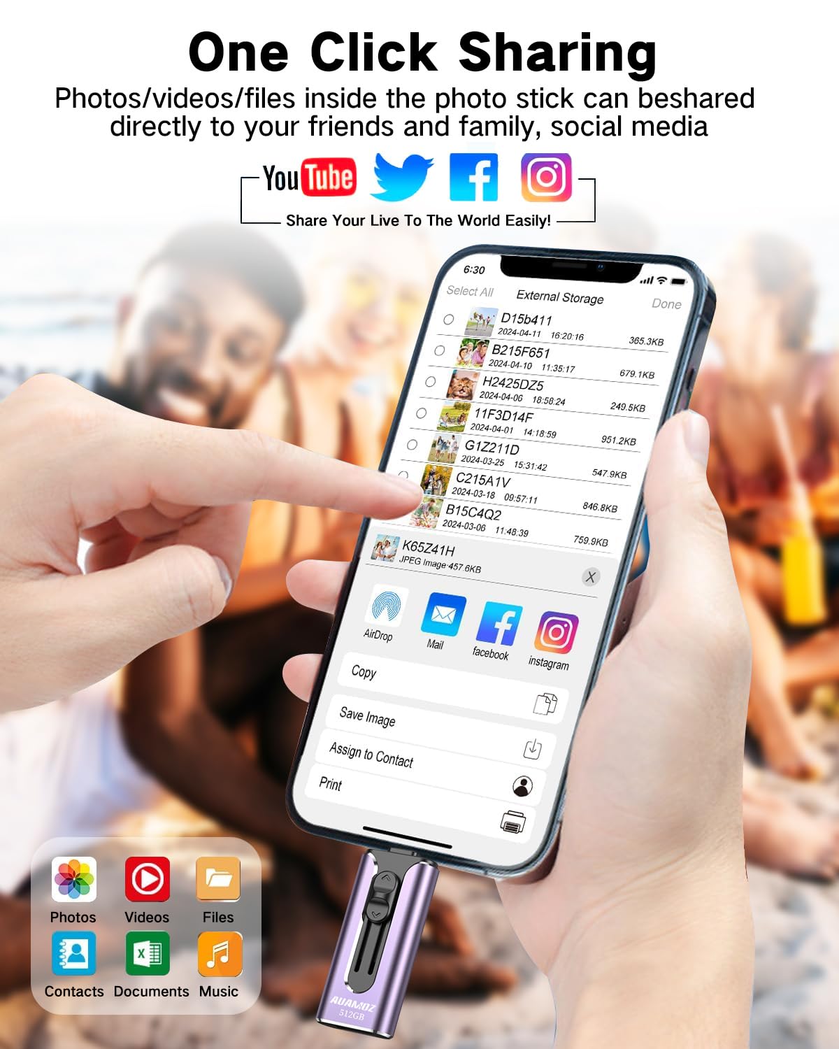 512GB Flash Drives Intended for iPhone, Memory Stick Storage for Photos and Videos Backup, Compatible with iPhone iPad Android PC, Plug and Play, No Application Required (Light Purple)
