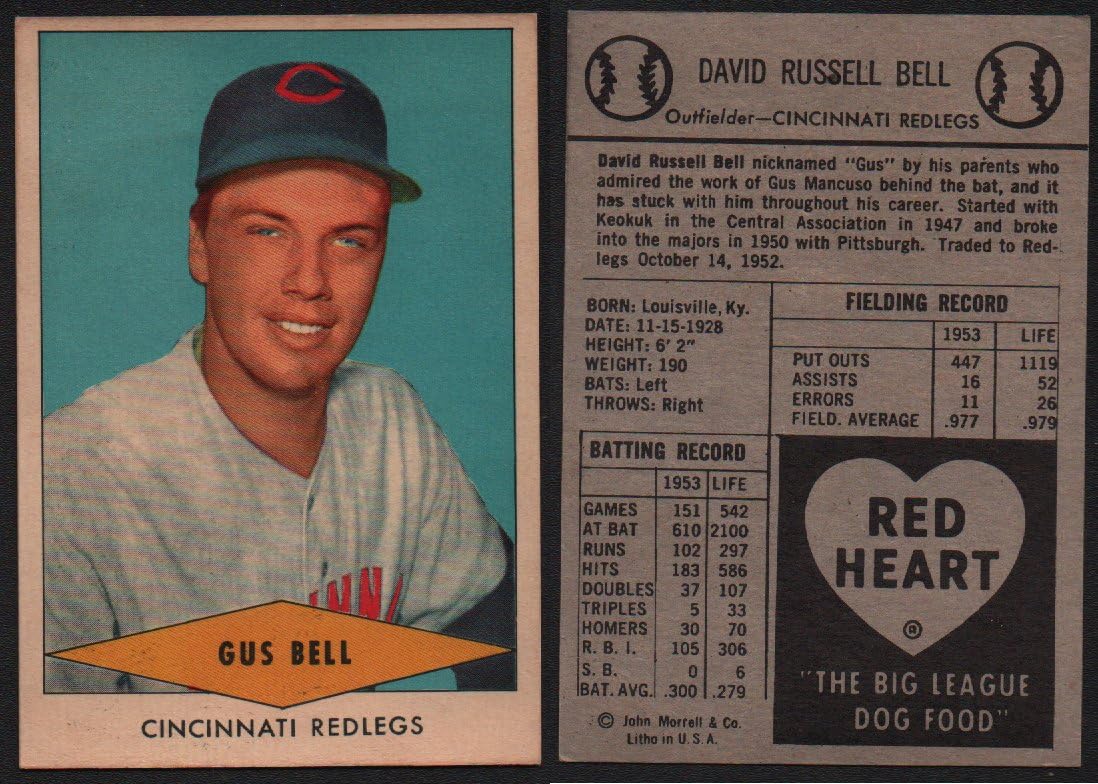 1954 Red Heart Dog Food Regular Baseball Card 3 Gus Bell Of The Cincinnati Reds Ex Condition At Amazon S Sports Collectibles Store