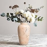 Wancetang Ceramic Flower Vase, 11 inch Rustic Farmhouse Vase, Pottery Decorative Vases for Home Decor, Living Room, Shelf, Mantle, Entryway, Table Decor, White