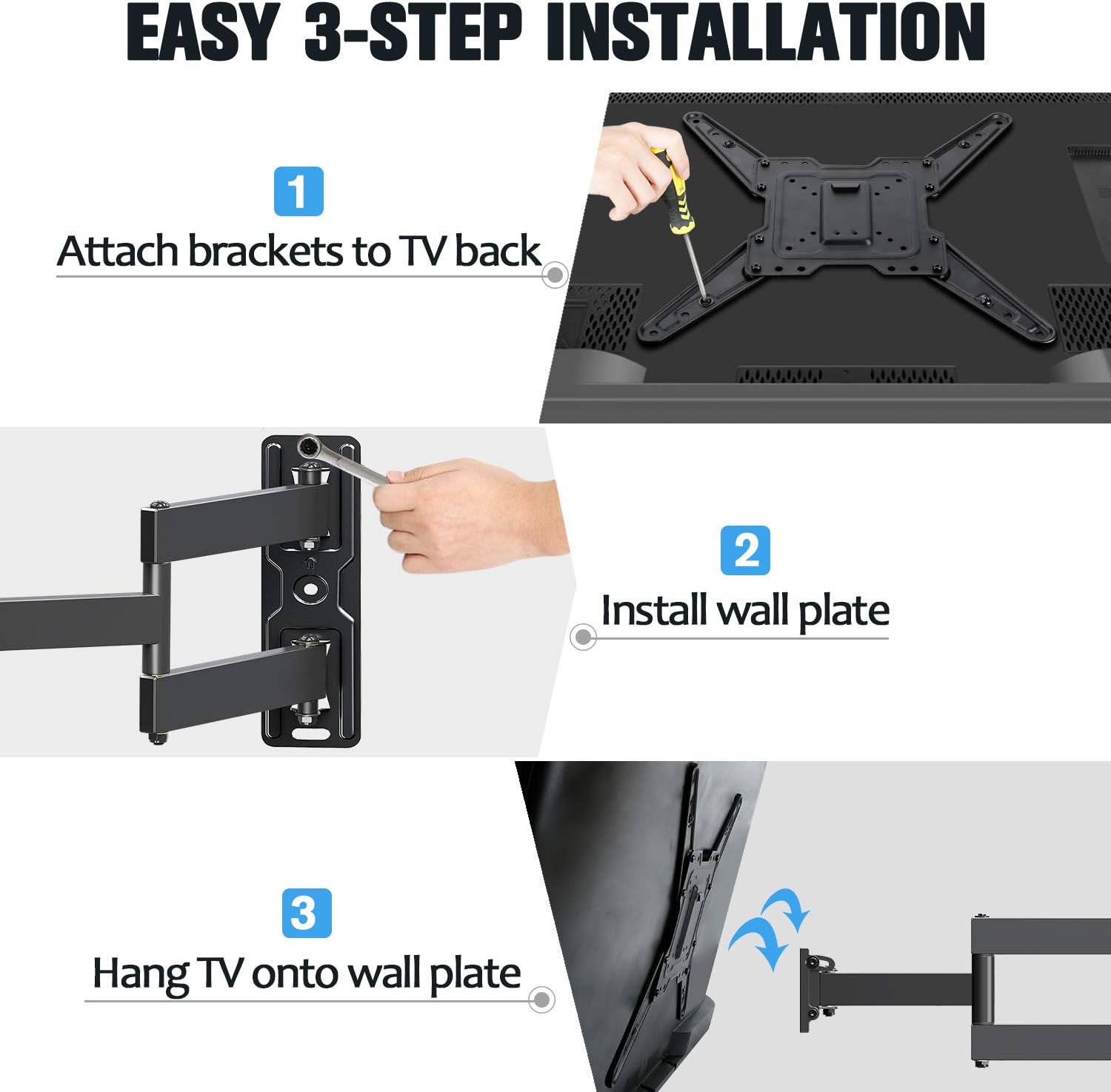 Mounting Dream Full Motion TV Wall Mount for Most 26-55 Inch TVs, Wall Mount for TV with Swivel Articulating Arms, Perfect Center Design TV Mounts Wall, up to VESA 400x400mm and 77 lbs. MD2413-MX: Electronics