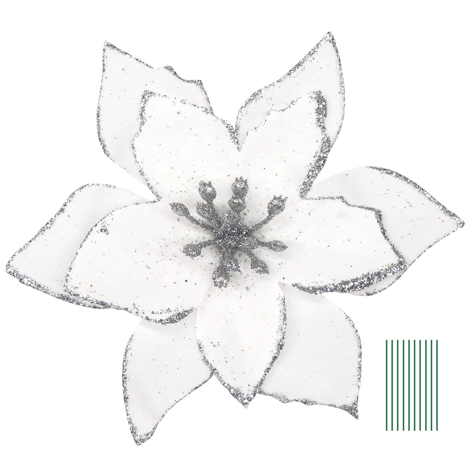 Yueshop 10pcs Christmas Glitter Poinsettia Flowers Ornament Christmas Tree Wreath Decoration Artificial Wreath Flowers for Xmas Tree Ornaments Decor (White)