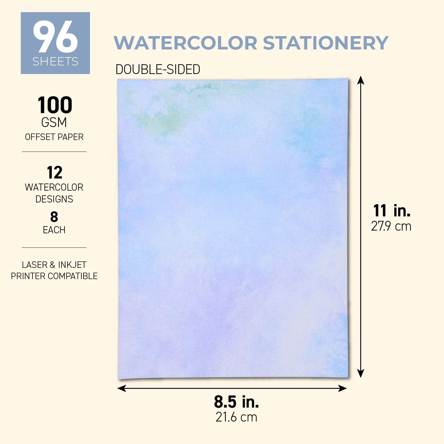 Watercolor Stationery Paper (8.5 x 11 Inches, 96 Sheets) : Office Products