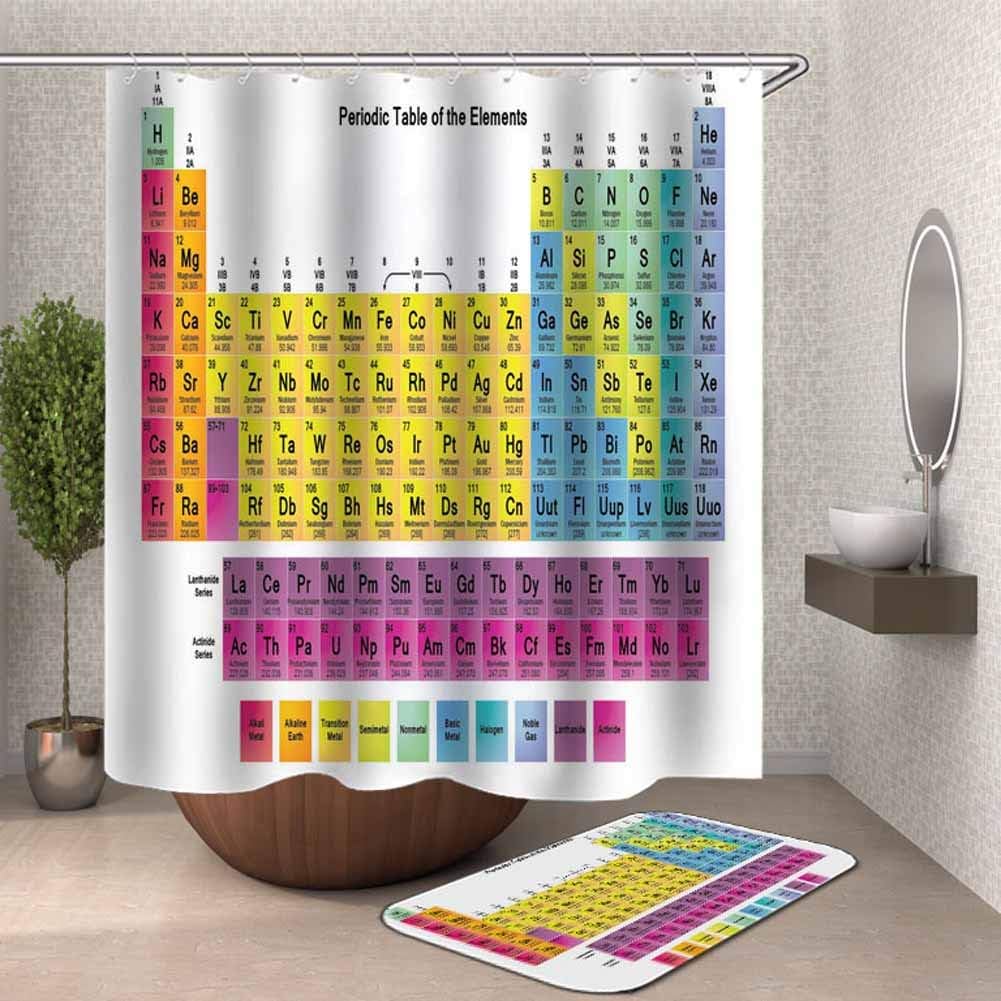 Mhwlai Periodic Table Of Elements Shower Curtain Phd Chemistry Student Family For Science Lover Educational Cloth Fabric Bathroom Decor Set With Hooks Multicolor H 180 200cm Amazon Co Uk Kitchen Home