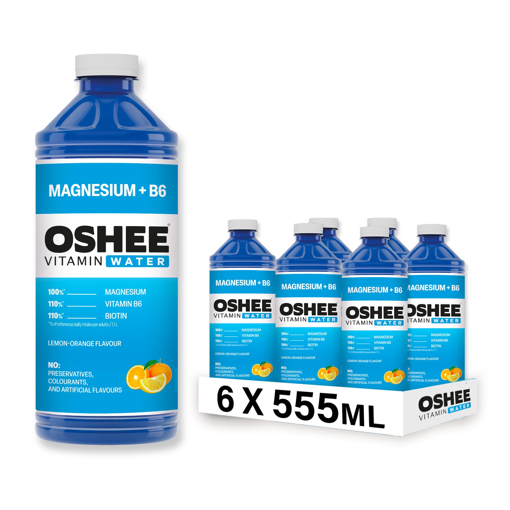Oshee Vitamin Water, Non-carbonated lemon- orange flavour drink with addition of vitamins and magnesium. Pasteurized. 555ml (Pack of 6)
