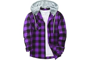 SCODI Mens Flannel Hoodie Shirt Casual Button Down Plaid Jacket Shirts Stylish Long Sleeve Shirts with Pocket