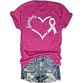 RECUTEWU Breast Caner Shirts for Women Pink Ribbon Graphic T-Shirt Breast Cancer Awareness Inspirational Blouse Tops