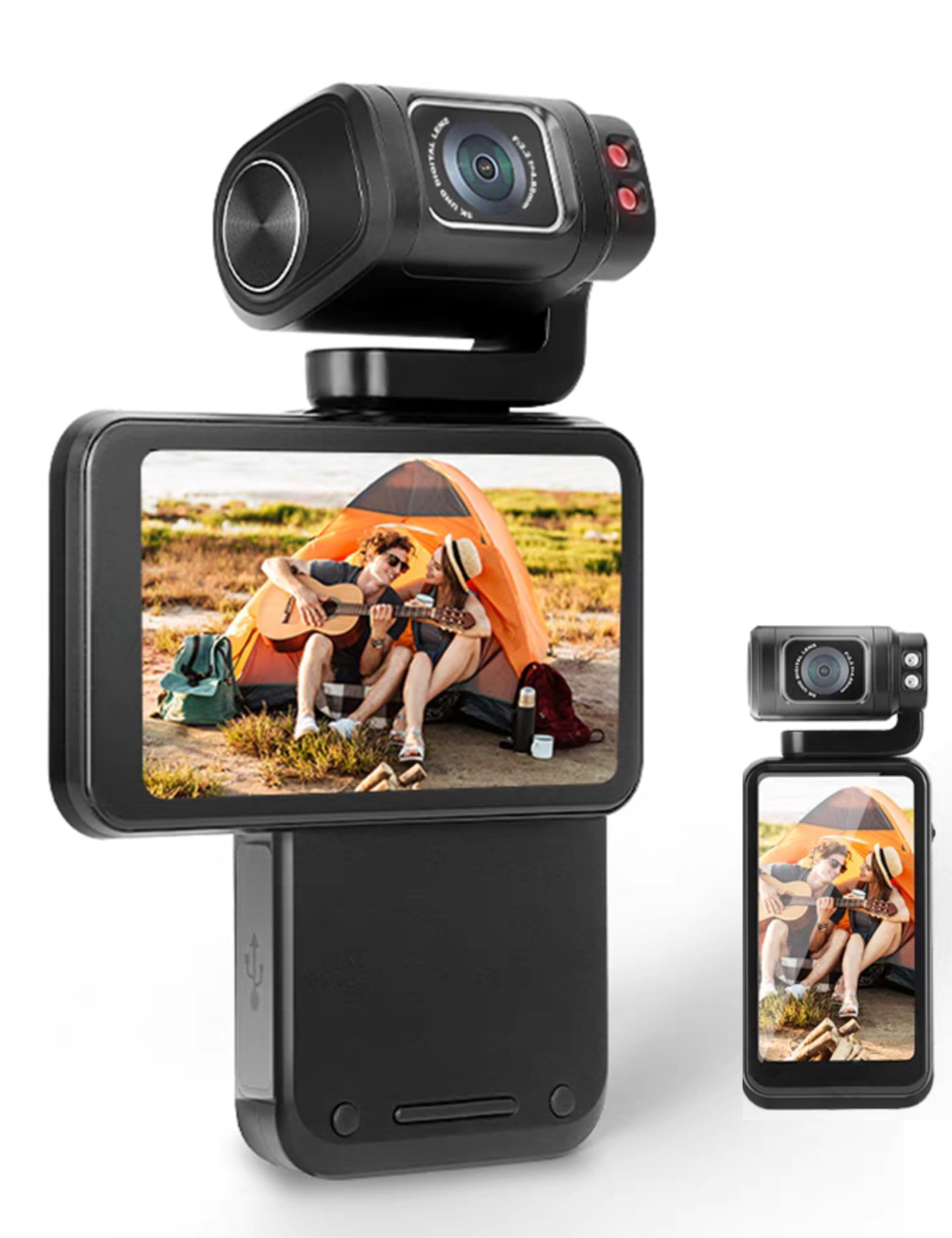 SXHLSELLER 5K Ultra HD Camcorder 3.5" IPS Touchscreen 10x Zoom WiFi Vlogging Camera 180° Rotatable Screen 360min Battery