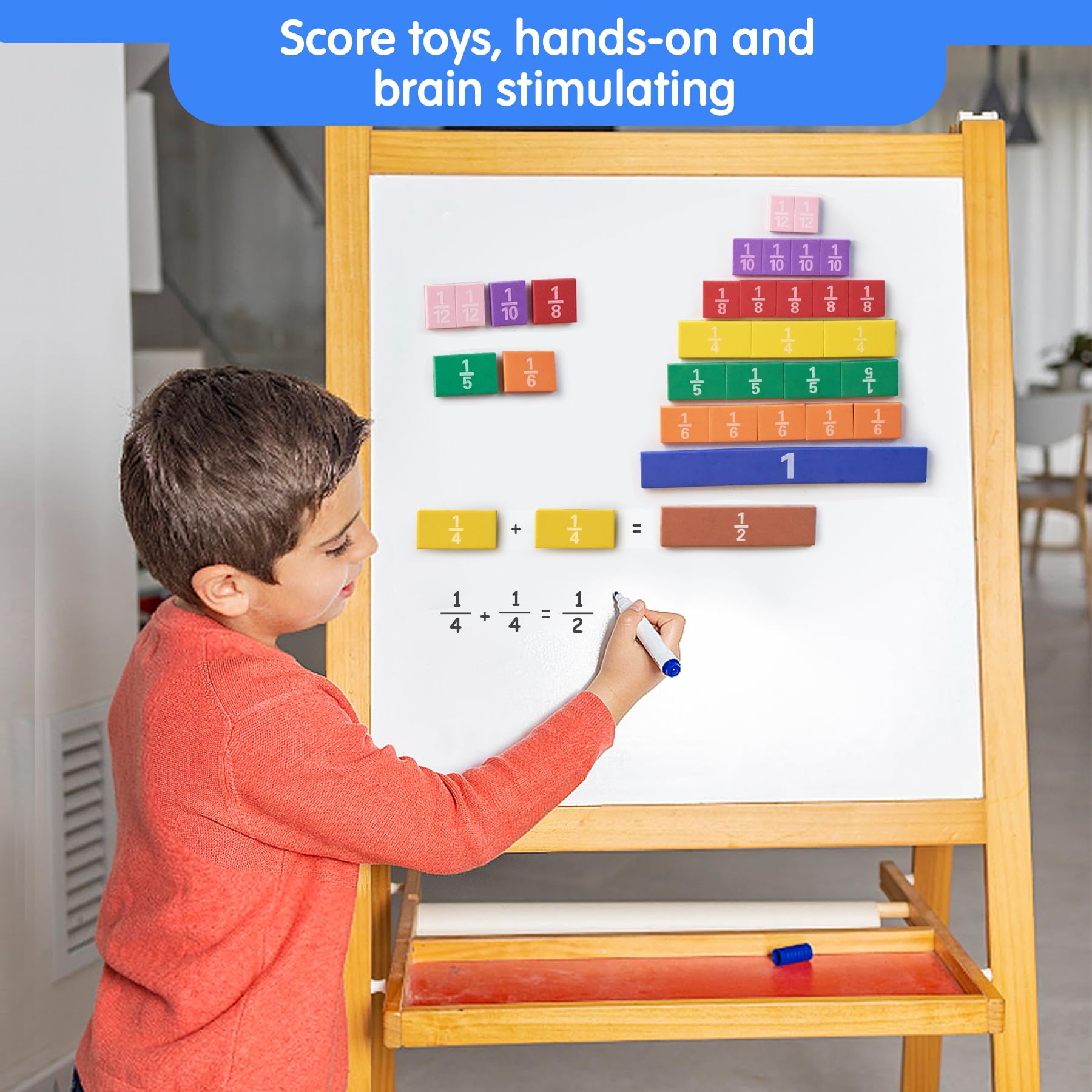 TOMMYHOME Magnetic Fraction Tiles for Kid's Maths Classroom Toys.Standing Teaching aids for Primary classrooms.Help Kids Learn Fractions (Rectangular)