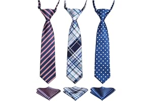 Enlision 3pcs Boys Pre-Tied Neckties & Pocket Square Set Neck Strap Tie for Kids
