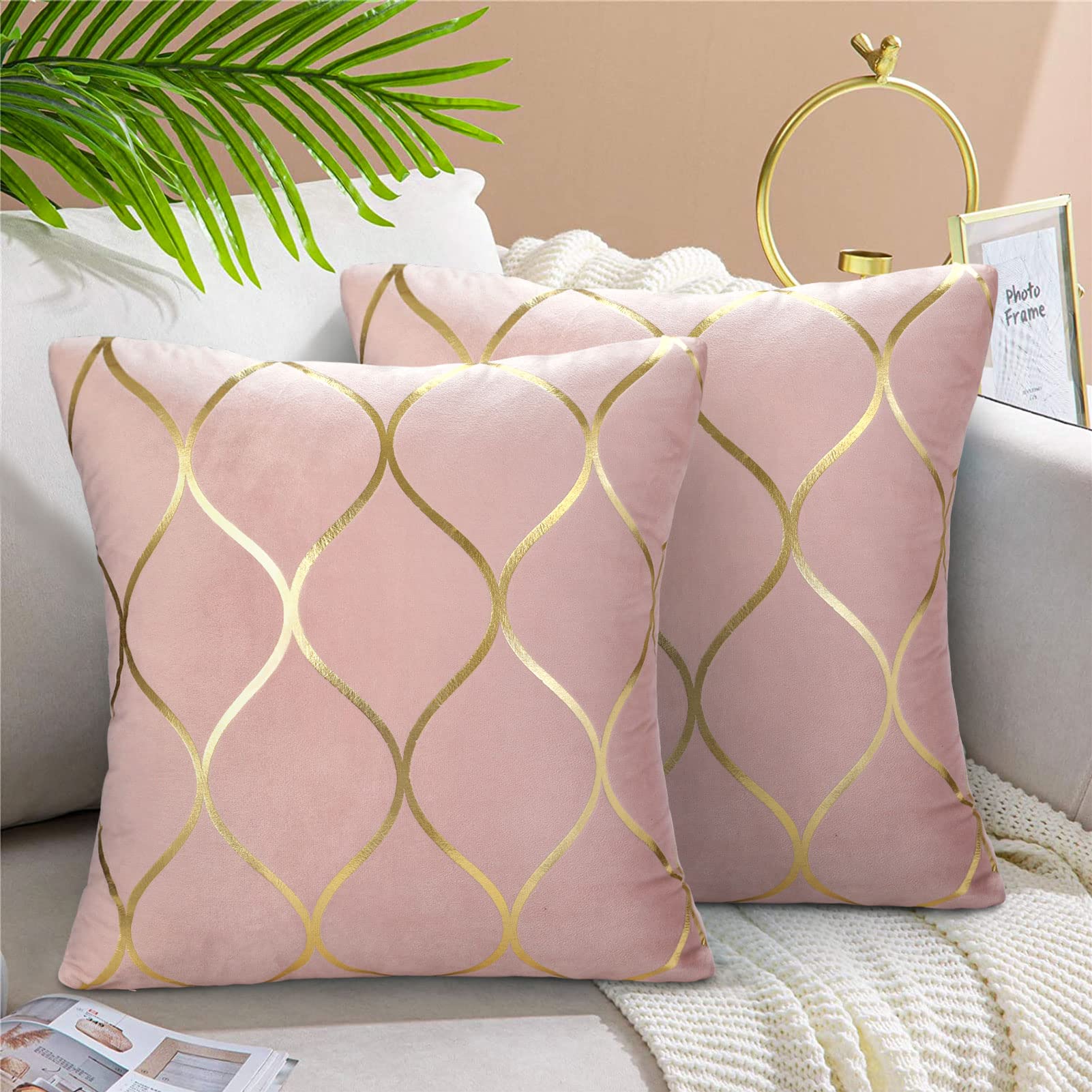 Hanrunsi Pink Cushion Cover 40 x40 cm Pillowcase Velvet Soft Square Decorative Throw Pillow Covers for Sofa Couch Living Room Bedroom Bed Farmhouse Decor Set of 2