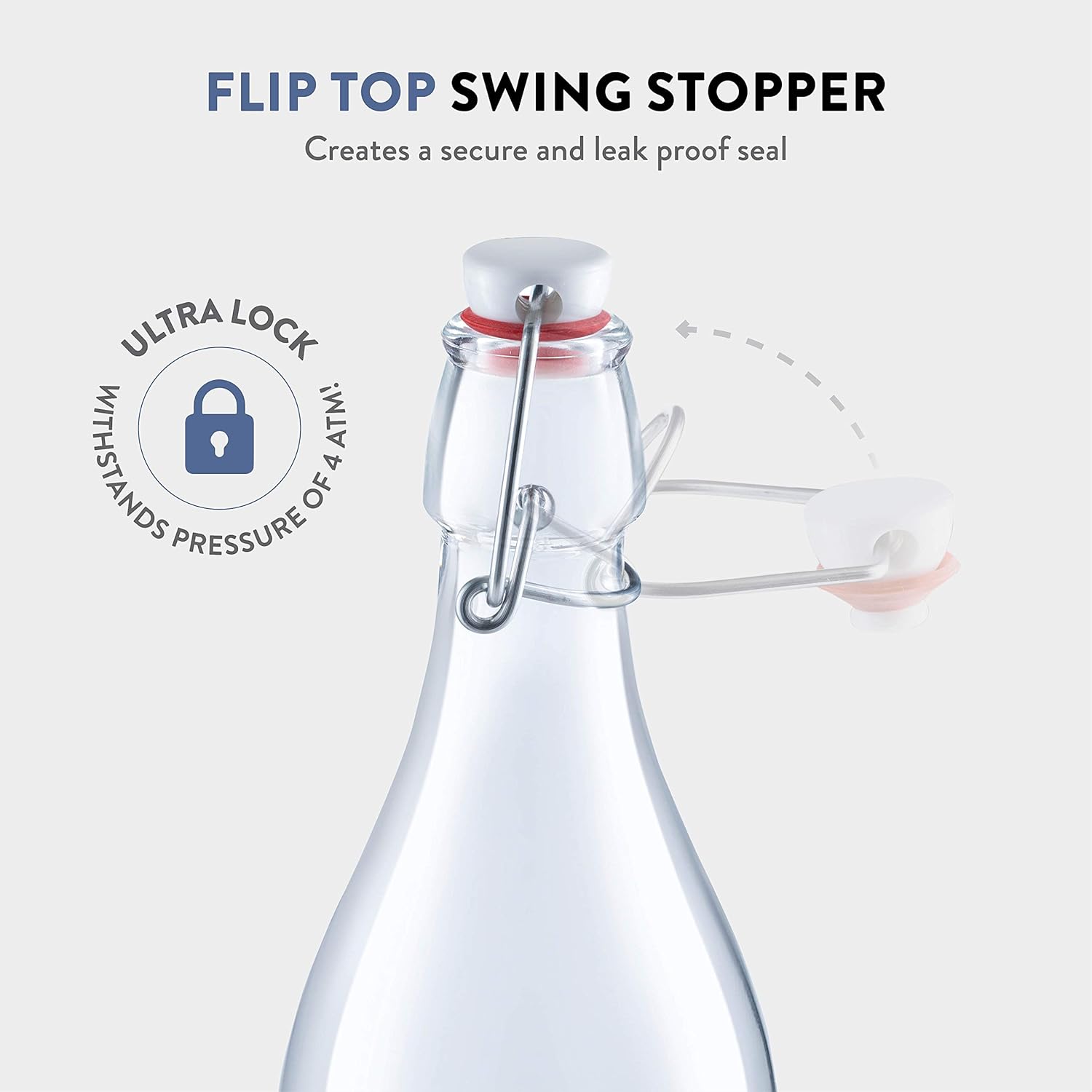 Giara Swing Top Bottles 33 ¾ Ounce/1 Liter (6 Pack) ROUND Clear Glass Grolsch Flip Top Bottle With Stopper, for Beverages, Smoothies, Kefir, Beer, Soda, Juicing, Kombucha, Water, Milk, Oil and Vinegar: Kitchen & Dining