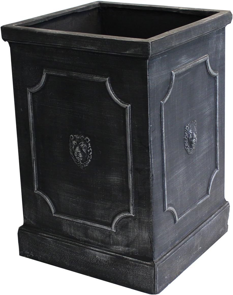 Lion Head Tall Square Planter 80cm x 54cm x 54cm Faux Lead Effect Fibreclay Tall Planter Pot