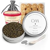 OM Caviar Kaluga Hybrid Gift Set River Beluga Sturgeon Roe - 4.4oz/125g | Kaluga Hybrid Sturgeon Roe With Large Pearls, Buttery Nutty Flavor and Sustainable Farming For Luxury Caviar Gifting