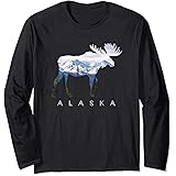 Alaska Day Moose Snowy Mountain ShirtsAlaska Day Moose Snowy Mountain Alaskan Tourist or Resident Long Sleeve T-ShirtOEKO-TEX STANDARD 100