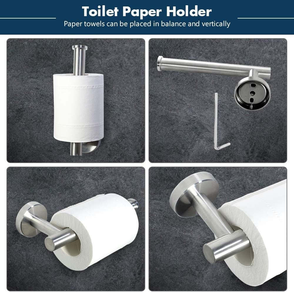 TocTen 5 Piece Bathroom Hardware Set SUS304 Thicken Stainless Steel-Towel Rack Set Include 16" Hand Towel Bar+Toilet Paper Holder+3Robe Towel Hooks Bathroom Accessories Towel Bar Set (Brushed Nickel): Home & Kitchen